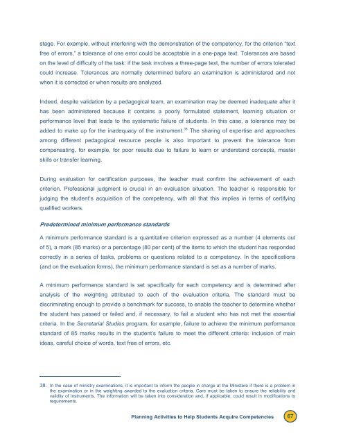 Reference Framework for Planning Learning and Evaluation Activities