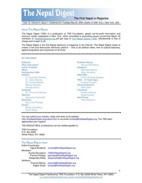 The Nepal Digest Published By Tnd Foundation Po Box 06 White