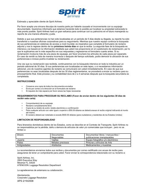 Inmunizar Manto De acuerdo con APS 2/19/2008 - Spirit Airlines