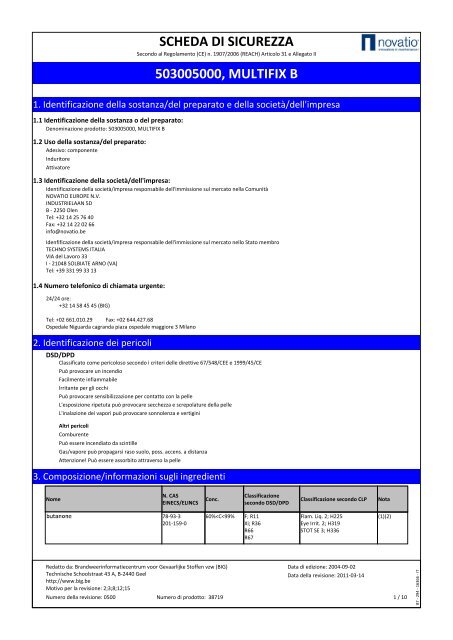 SCHEDA DI SICUREZZA 503005000, MULTIFIX B - tech-masters