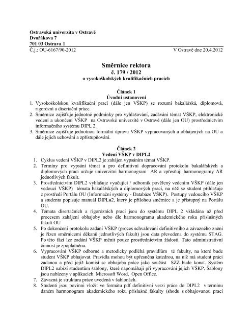 SmÃ„Â›rnice rektora - OstravskÃƒÂ¡ univerzita v OstravÃ„Â›