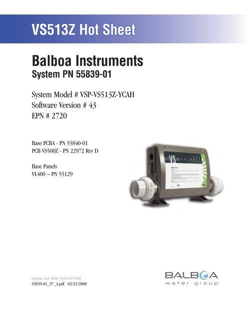 55839-01, VSP-VS513Z-YCAH - Balboa Direct