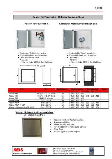 S 29/41 Kasten für Feuerhahn Kasten für Motorspritzenanschluss ...