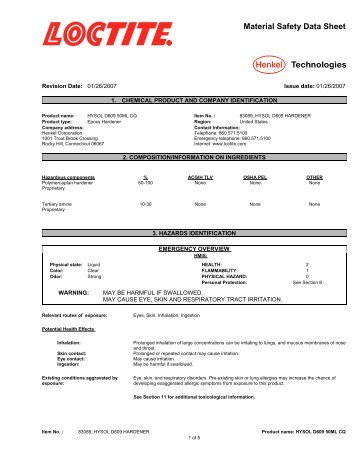 Material Safety Data Sheet - R.S. Hughes, Inc.