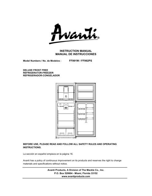 instruction manual manual de instrucciones - Avanti Products