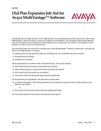 Dial Plan Expansion Job Aid for Avaya ... - Avaya Support