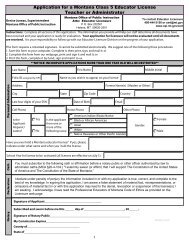 Application for a Montana Class 5 Educator License Teacher or ...