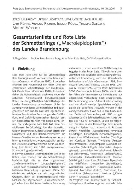 Rote Liste der Schmetterlinge - LUGV - Land Brandenburg