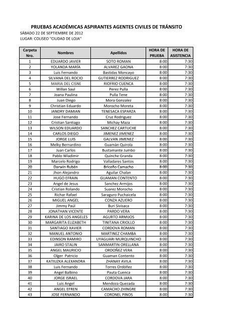 pruebas acadÃ©micas aspirantes agentes civiles de trÃ¡nsito