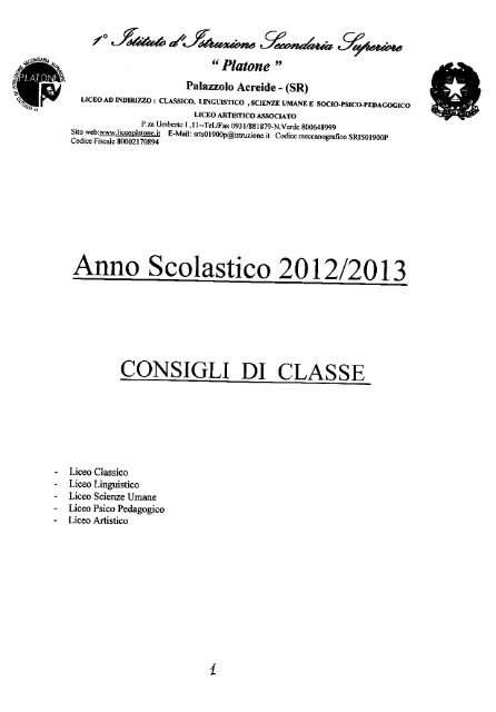 Anno Scolastico 201212013 - Liceo Platone