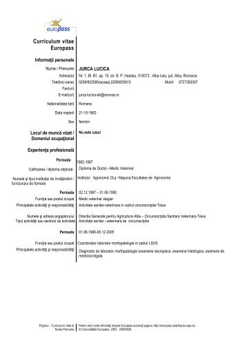 Curriculum vitae Europass - USAMV Cluj-Napoca