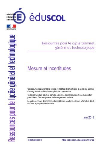 Mesure et incertitudes - Ministère de l'Éducation nationale