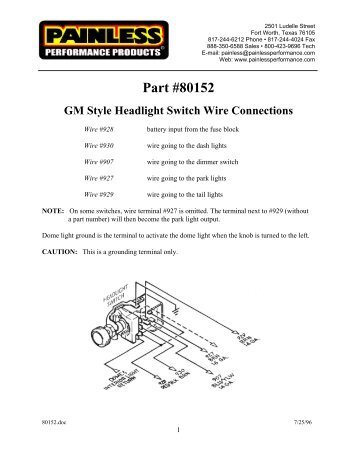 Headlight Switch/Black Knob/GM Style w/Dimmer - Painless Wiring