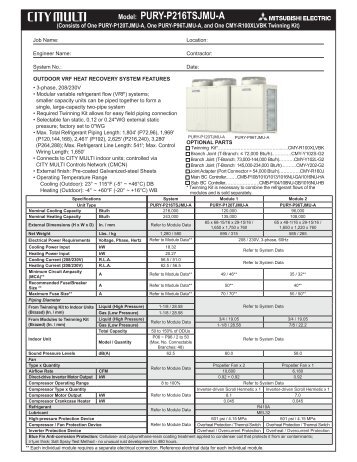 Model: PURY-P216TSJMU-A - Mitsubishi Electric Sales Canada Inc.