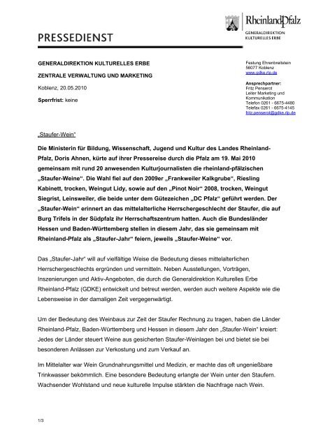 Impuls-Text: âStauferwein: damals und heuteâ - Generaldirektion ...