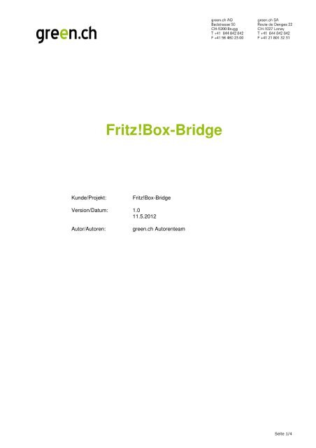 Fritz!Box-Bridge - Green.ch