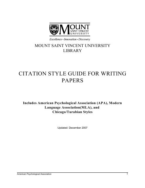 citation style guide for writing papers - Mount Saint Vincent University