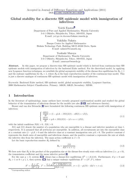 Global stability for a discrete SIS epidemic model with immigration of ...