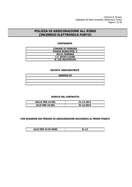 polizza di assicurazione all risks (incendio elettronica furto)