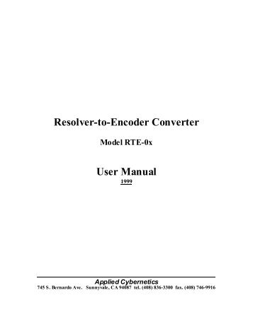 Resolver-to-Encoder Converter User Manual