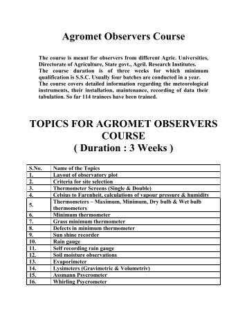 Agromet Observers Course - Agricultural Meteorology Division