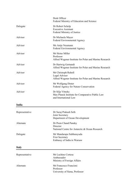 part iv additional documents from xxv atcm - Antarctic Treaty ...