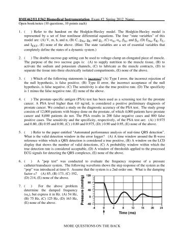 BME462/ELE562 Biomedical Instrumentation Exam #2 Spring 2012 ...