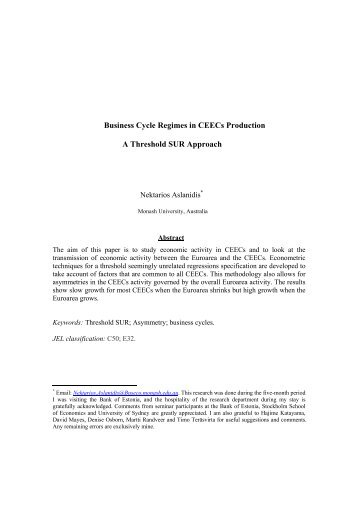 Business Cycle Regimes in CEECs Production A Threshold SUR ...