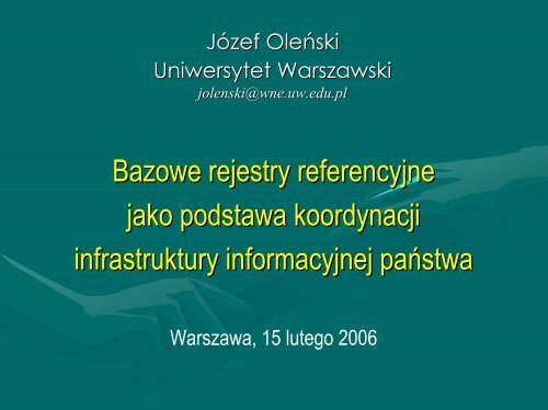 Bazowe rejestry referencyjne, jako podstawa koordynacji ...