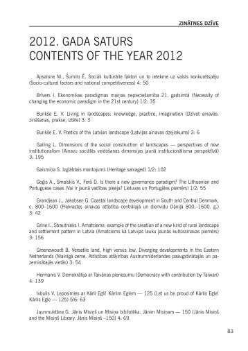 2012. gada saturs Contents of the year 2012 - Latvijas ZinÄtÅu ...