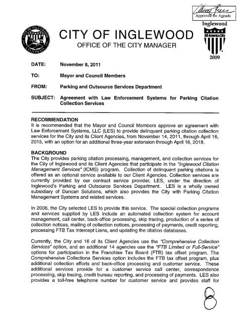 Staff report recommending approval of an ... - City of Inglewood