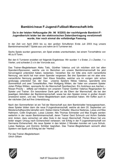 Bambini-/neue F-Jugend-FuÃball-Mannschaft-Info - Hertha Walheim ...