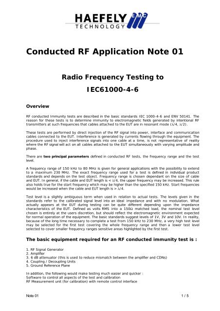 Conducted RF Application Note 01 Radio Frequency - Haefely EMC