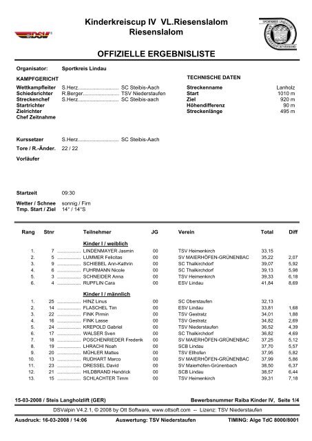 Kinderkreiscup IV VL.Riesenslalom Riesenslalom ... - Ski alpin