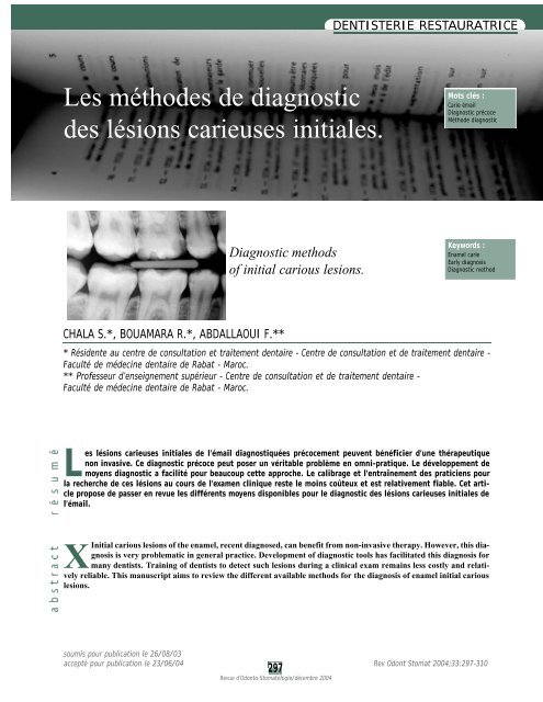 Les mÃ©thodes de diagnostic des lÃ©sions carieuses initiales. - SOP