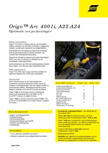 Origoâ¢ Arc 4001i, A22/A24 Optimale ... - Svejsehuset A/S