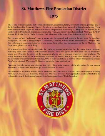 St. Matthews Fire Protection District 1975 - RingBrothersHistory.com