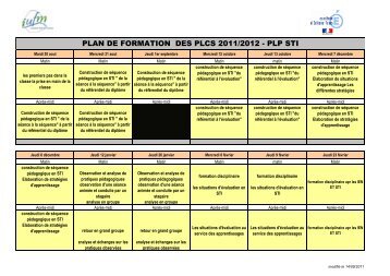 Plan de formation PLP STAG STI 1 du 18 juillet 2011 DP - IUFM