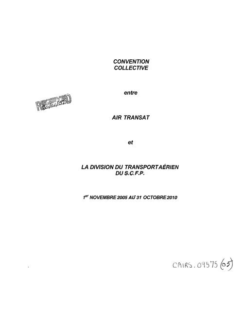 Convention Collective Entre Air Transat Et La Division