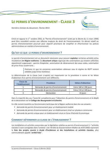 LE PERMIS D'ENVIRONNEMENT - CLASSE 3