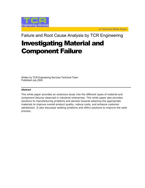 Investigating Material and Component Failure - TCR Engineering ...