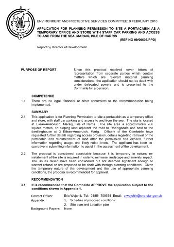 Standard Report for Planning Applications - Comhairle nan Eilean Siar