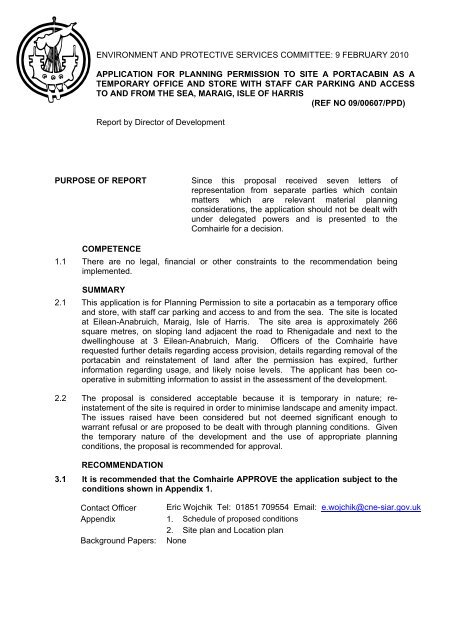 Standard Report for Planning Applications - Comhairle nan Eilean Siar