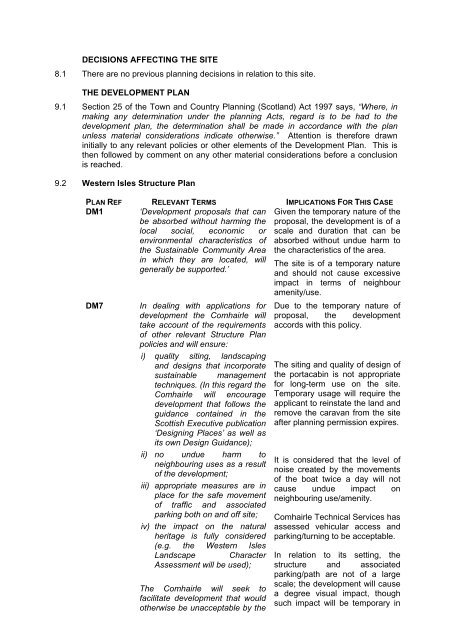 Standard Report for Planning Applications - Comhairle nan Eilean Siar