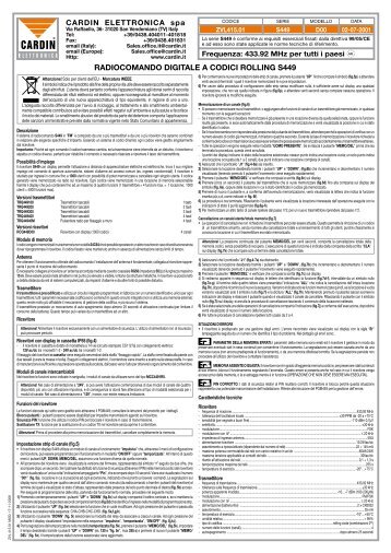 radiocomando digitale a codici rolling s449 - Cardin Elettronica
