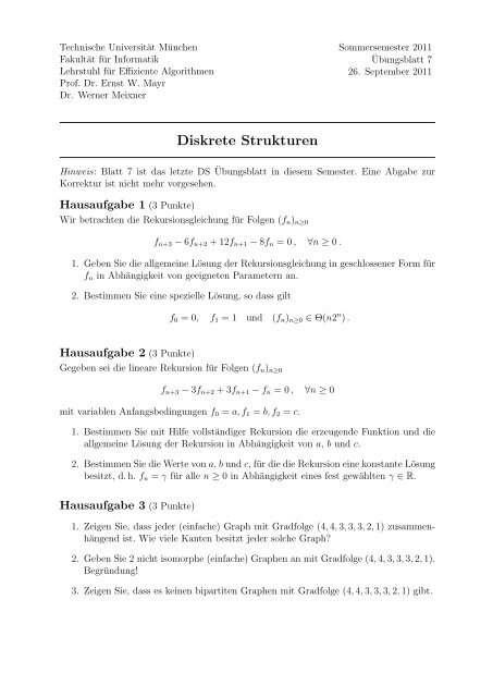 Diskrete Strukturen - Lehrstuhl fÃƒÂ¼r Effiziente Algorithmen