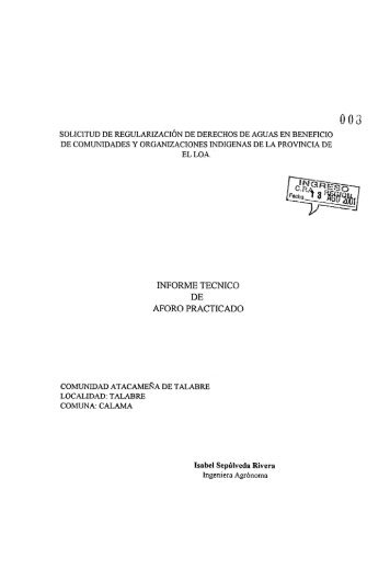 INFORME TECNICO DE AFORO PRACTICADO - Biblioteca digital ...