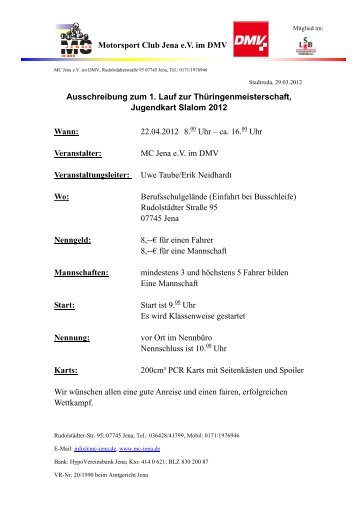 Motorsport Club Jena e.V. im DMV Ausschreibung  zum 1. Lauf zur ...