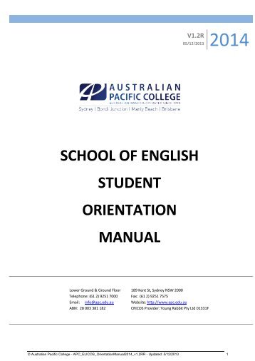 Student Handbook 2013 ELICOS - Australian Pacific College