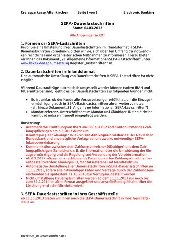 SEPA-Dauerlastschriften - Kreissparkasse Altenkirchen